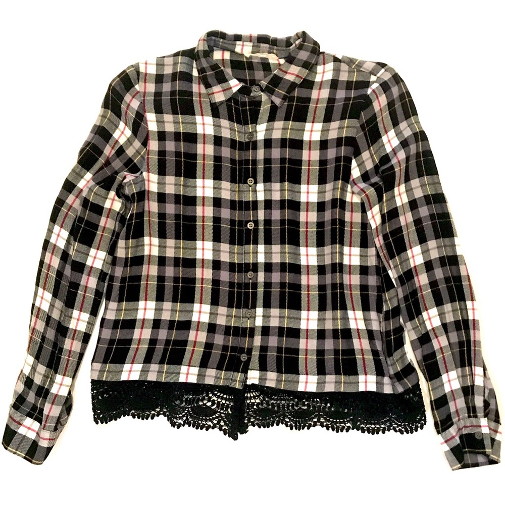 Jane & Delancey flannel lace trimmed button down shirt